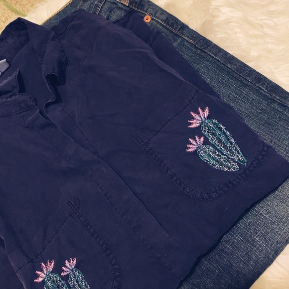Vintage Navy Blue Cactus Blouse - Picture 2 of 7